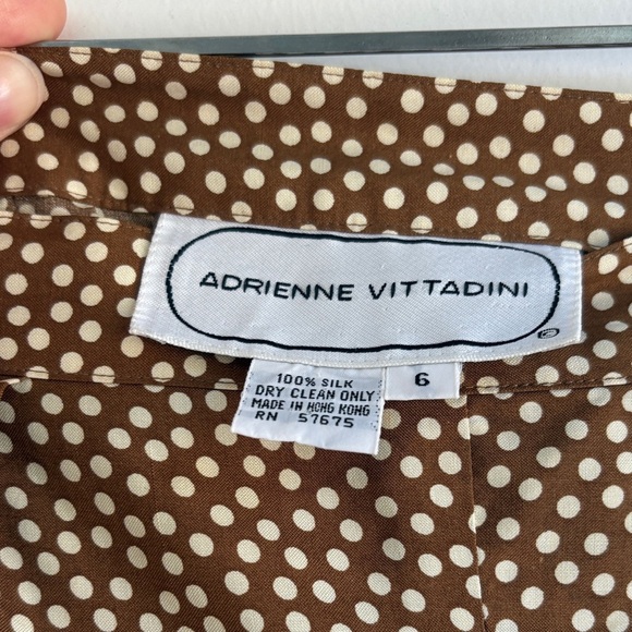 Vintage 100% Silk Adrienne Vittadini Brown Polka Dot Women's Trousers - Picture 5 of 9